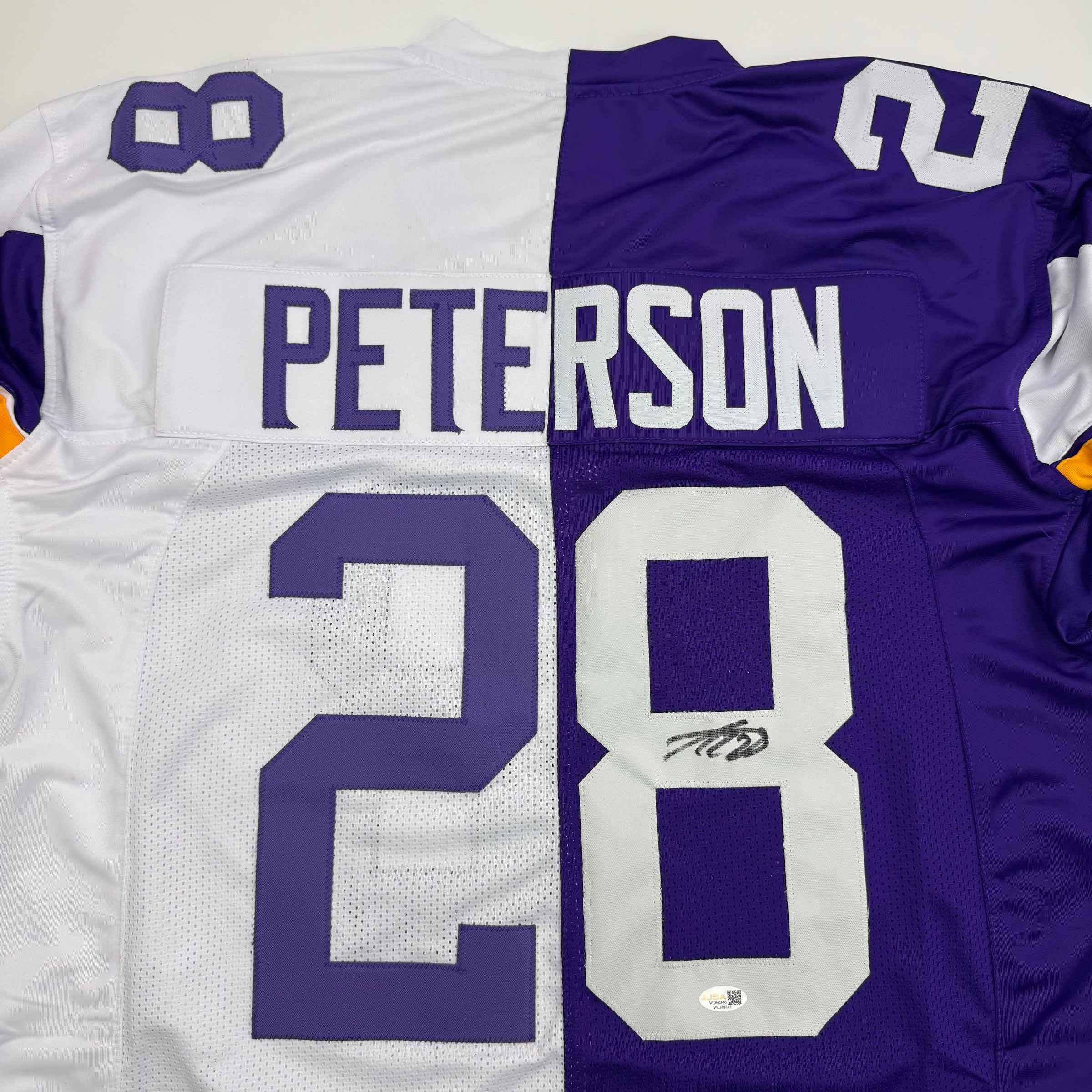 Autographed/Signed Adrian Peterson Minnesota Split Football Jersey JSA COA