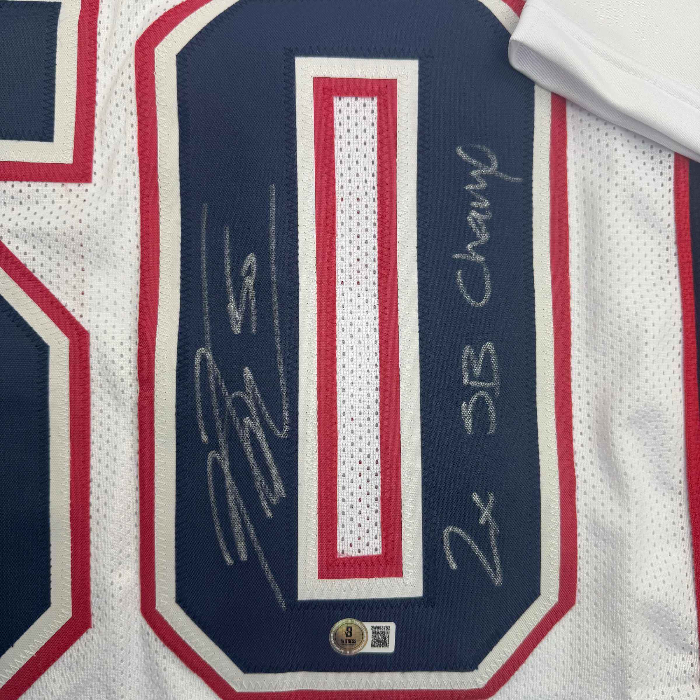 Autographed/Signed Rob Ninkovich "2x SB Champ" New England White Football Jersey Beckett BAS COA