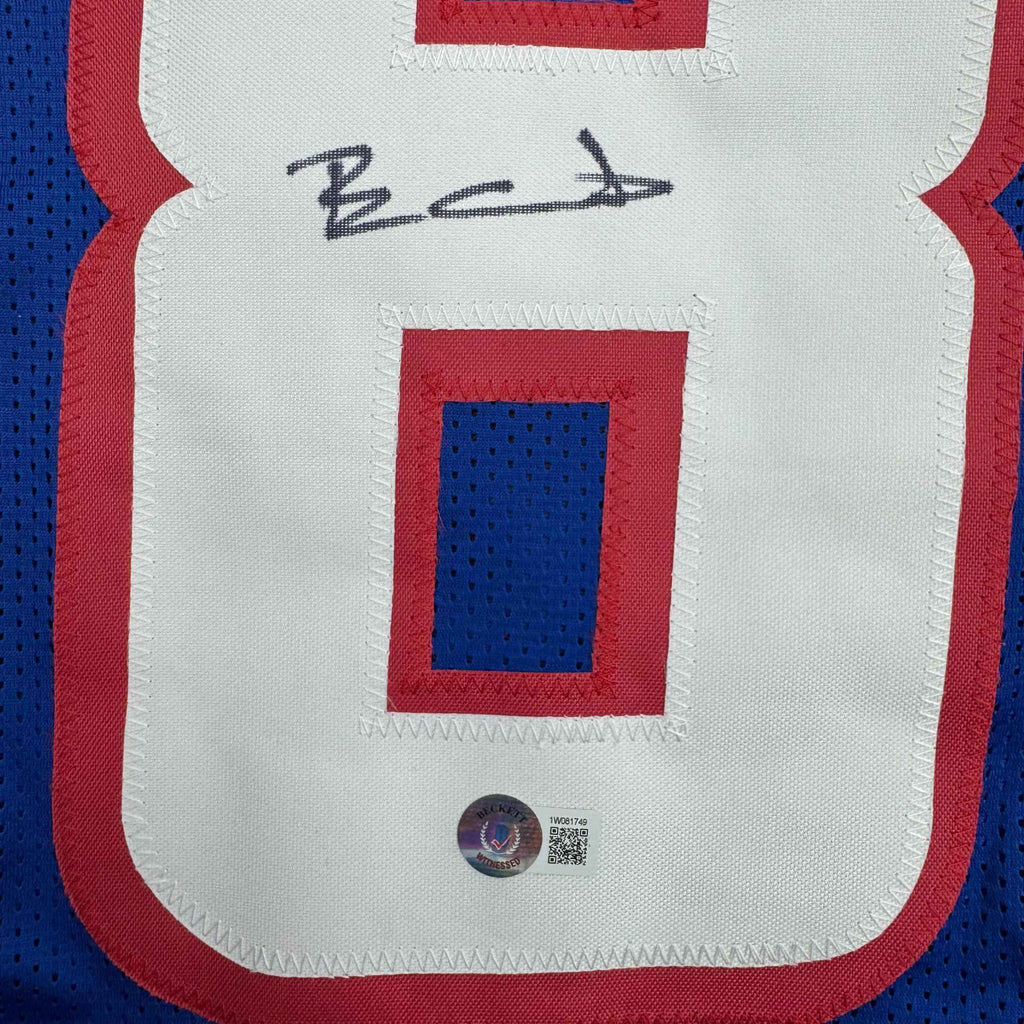Autographed/Signed Ben Coates New England Blue Football Jersey Beckett BAS COA