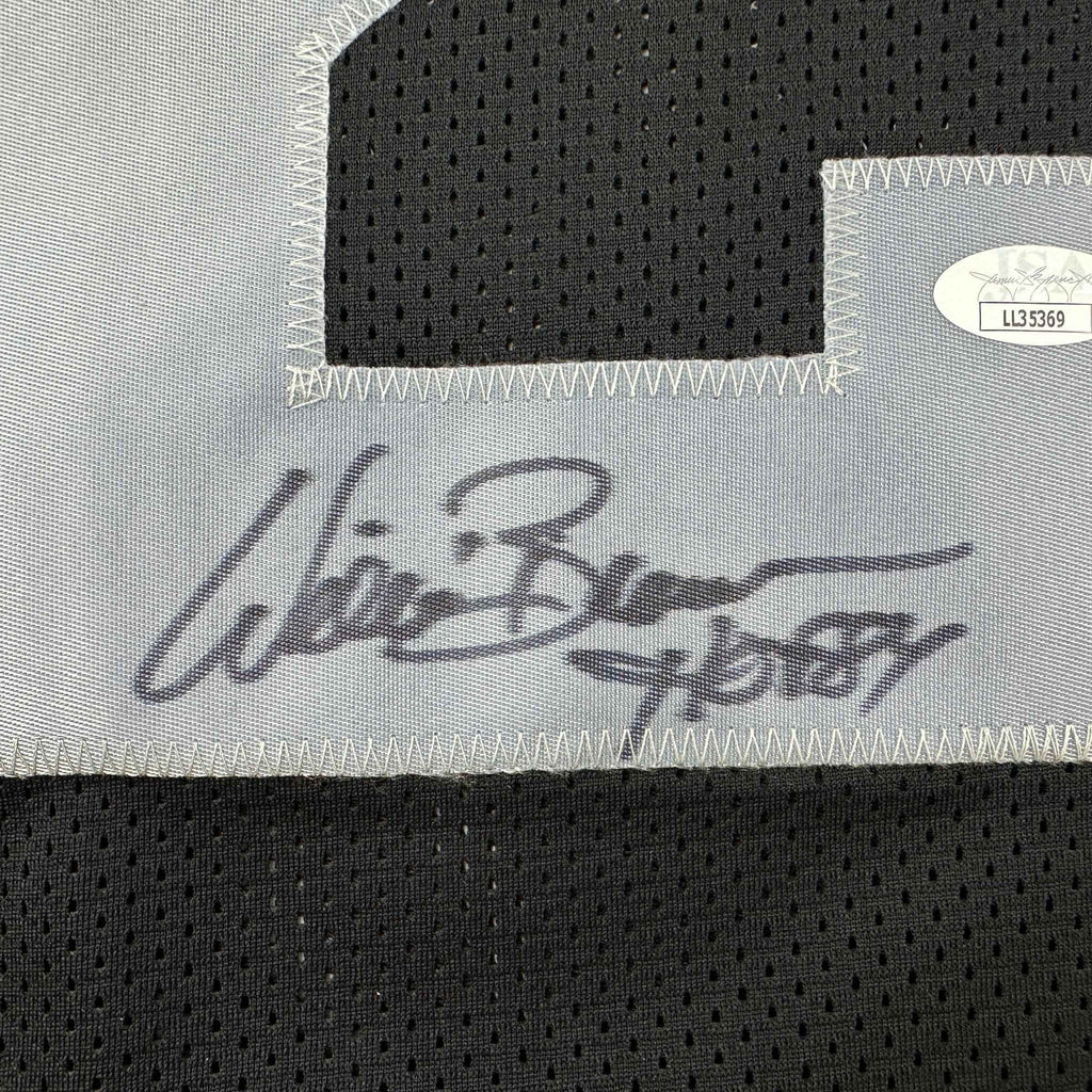 Autographed/Signed Willie Brown HOF 84  Las Vegas Oakland Black Football Jersey JSA COA