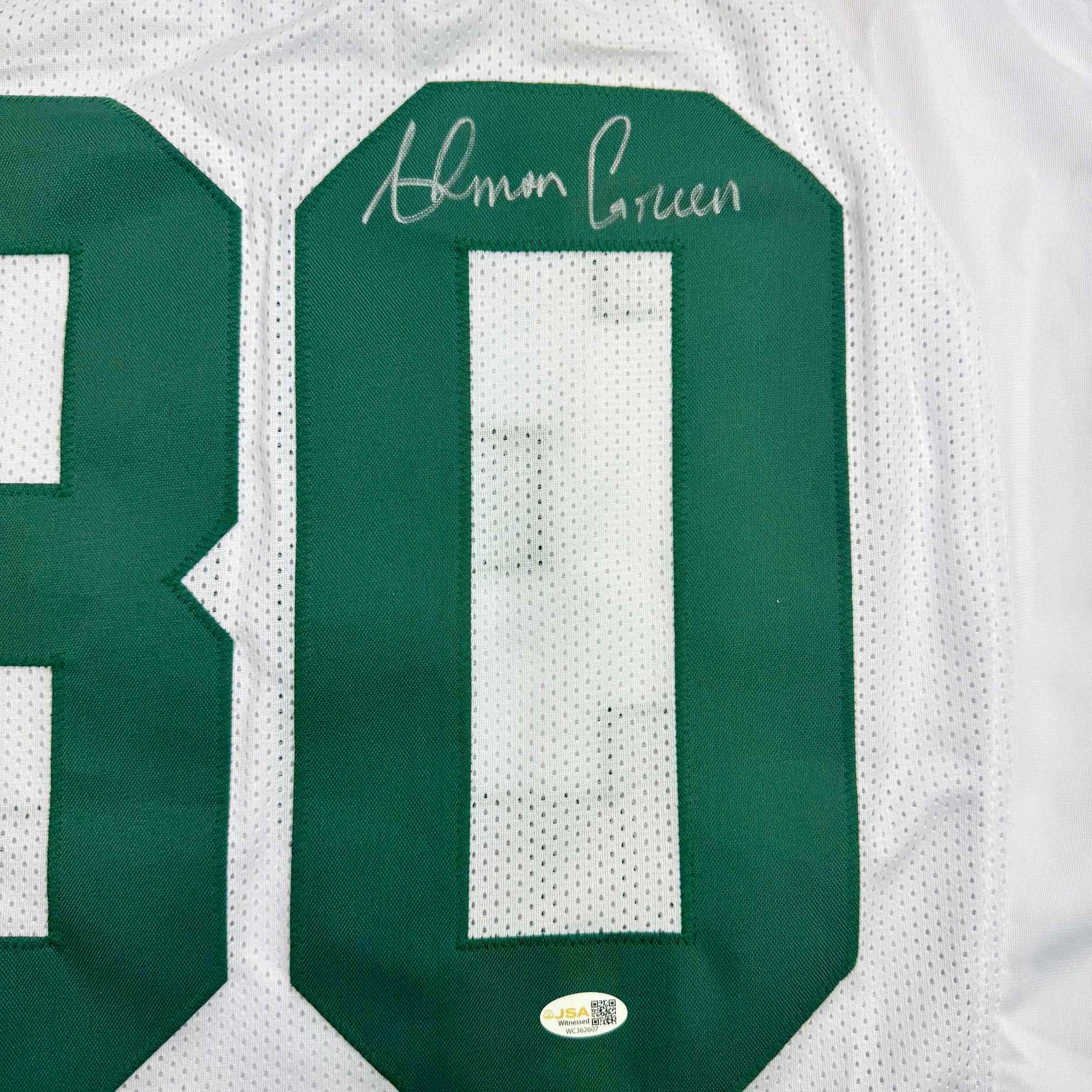 Autographed/Signed Ahman Green Green Bay White Football Jersey JSA COA