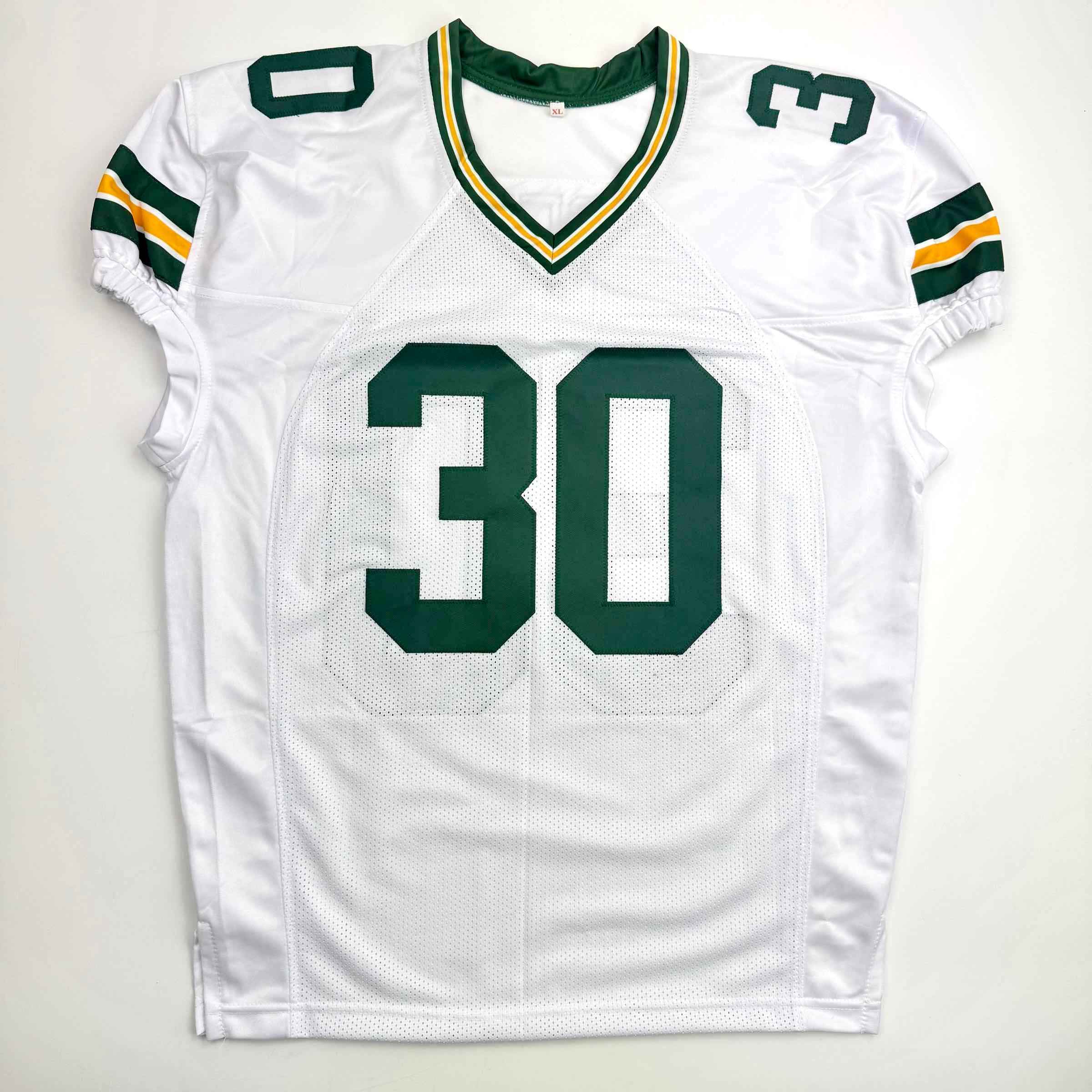 Autographed/Signed Ahman Green Green Bay White Football Jersey JSA COA