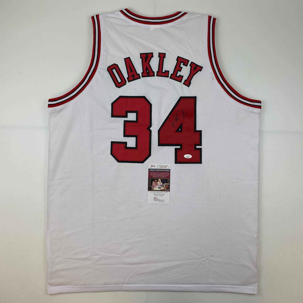 Autographed/Signed Charles Oakley Chicago White Basketball Jersey JSA COA