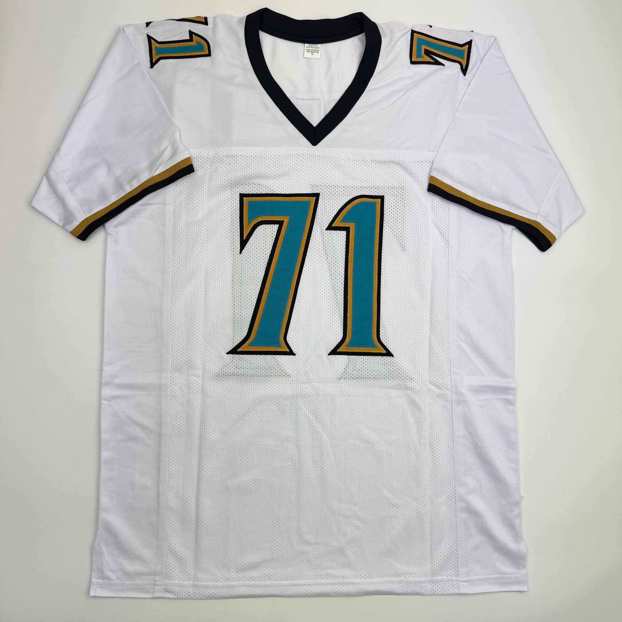 Autographed/Signed Tony Boselli HOF 22 Jacksonville White Football Jersey Beckett BAS COA