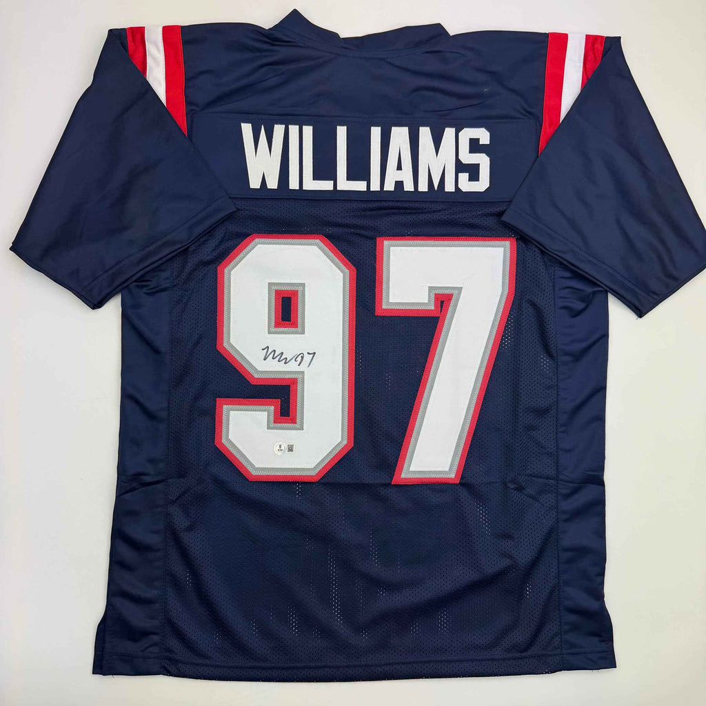 Autographed/Signed Milton Williams New England Blue Football Jersey Beckett BAS COA