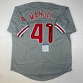 Autographed/Signed Charlie Manuel Philadelphia Grey Baseball Jersey PSA/DNA COA