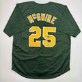 Autographed/Signed Mark McGwire Oakland Green Baseball Jersey Beckett BAS COA