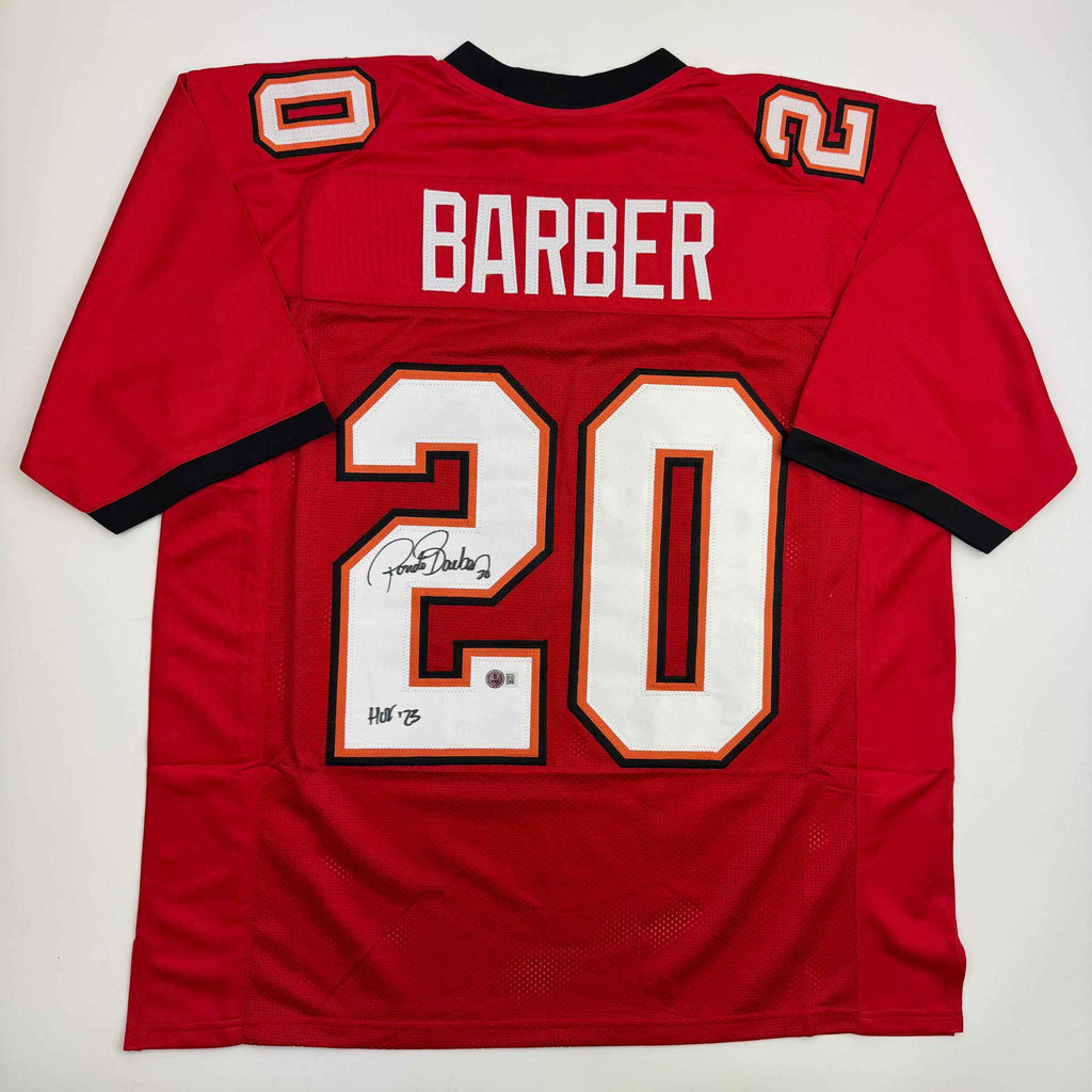 Autographed/Signed Ronde Barber HOF 23 Tampa Bay Red Football Jersey Beckett BAS COA