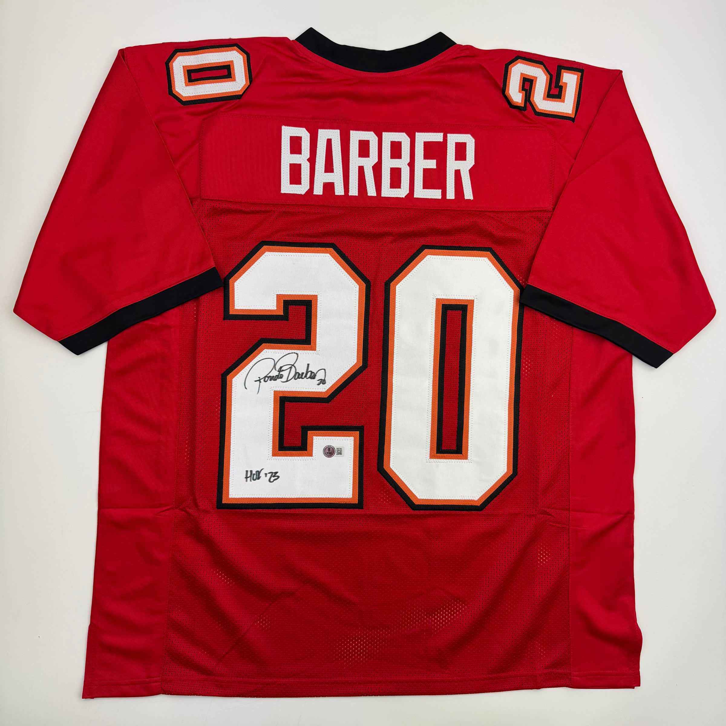 Autographed/Signed Ronde Barber HOF 23 Tampa Bay Red Football Jersey Beckett BAS COA