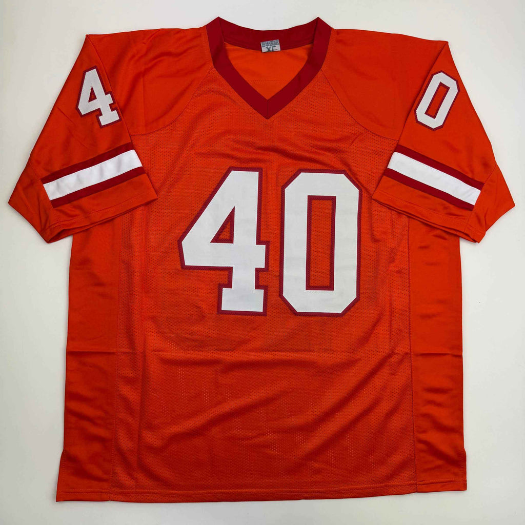 Autographed/Signed Mike Alstott Tampa Bay Orange Creamsicle Football Jersey Beckett BAS COA