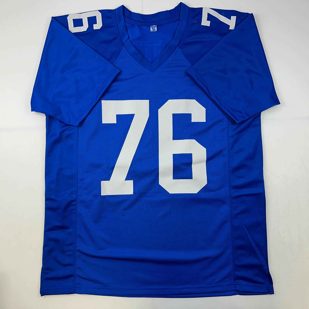 Autographed/Signed Ereck Flowers New York Blue Football Jersey JSA COA
