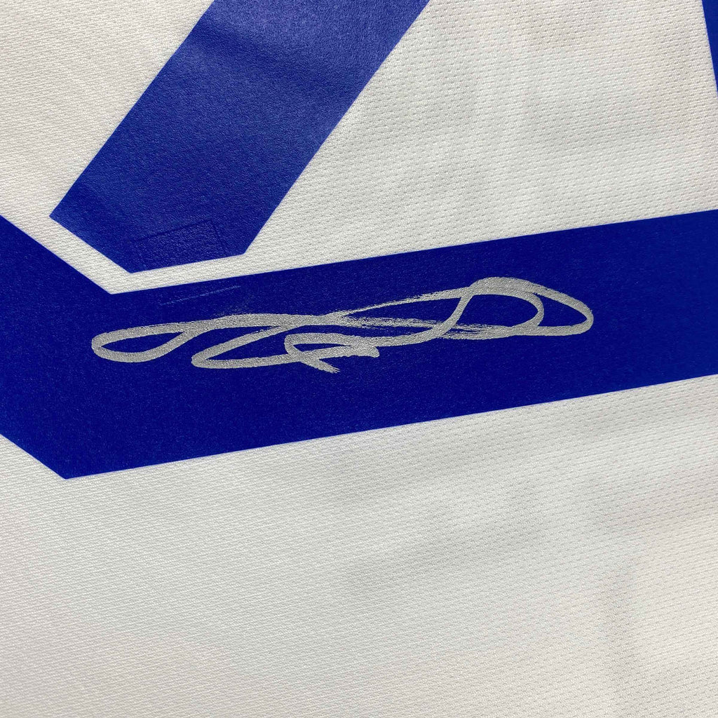 Autographed/Signed Karim Benzema Real Madrid 2021-22 White Soccer Jersey Beckett BAS COA