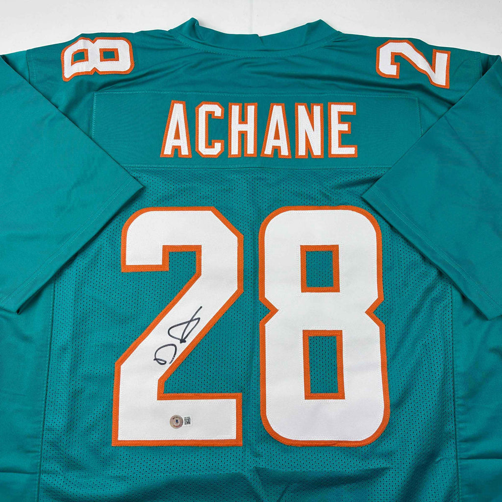 Autographed/Signed De'Von DeVon Achane Miami Teal Football Jersey Beckett BAS COA