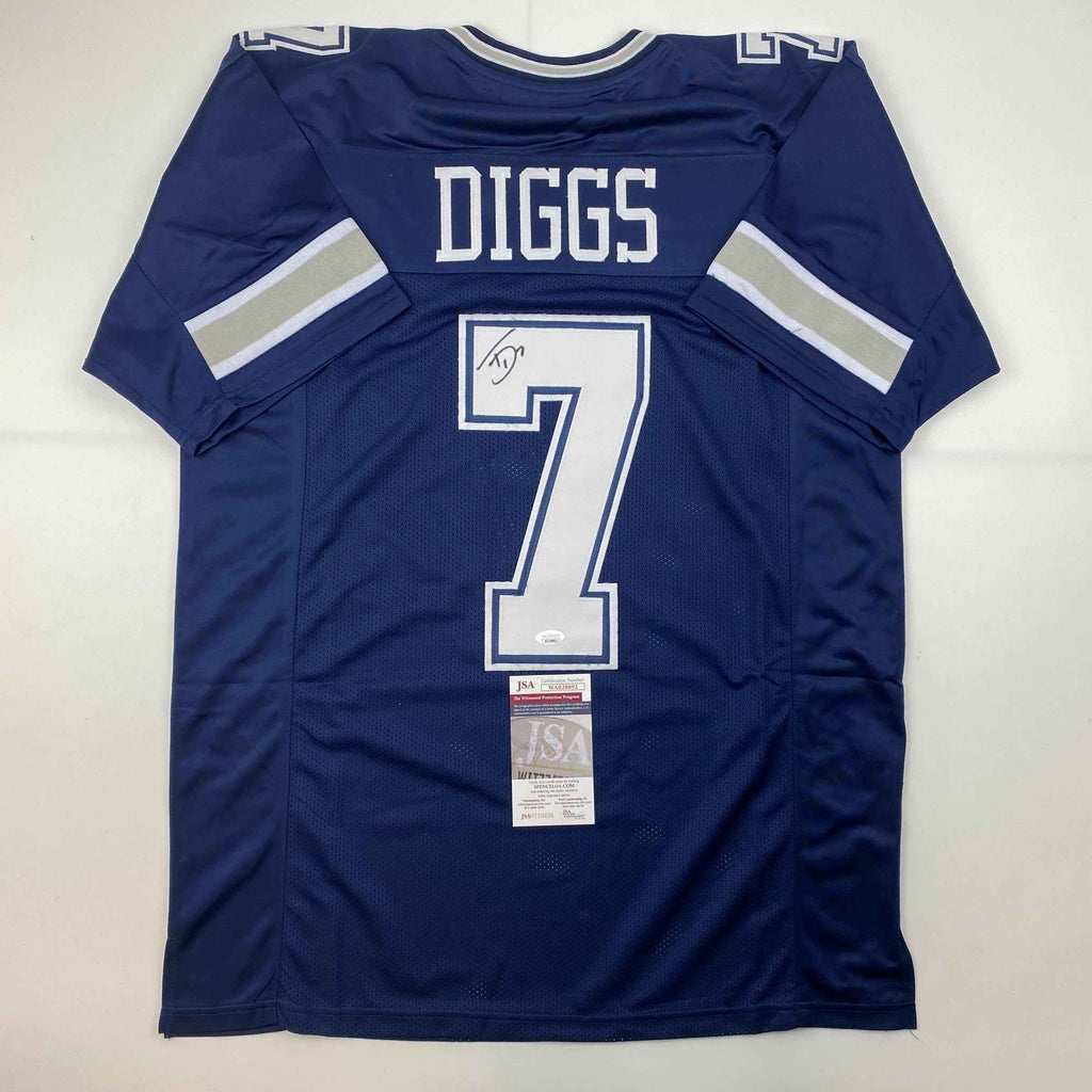Autographed/Signed Trevon Diggs Dallas Blue Football Jersey JSA COA