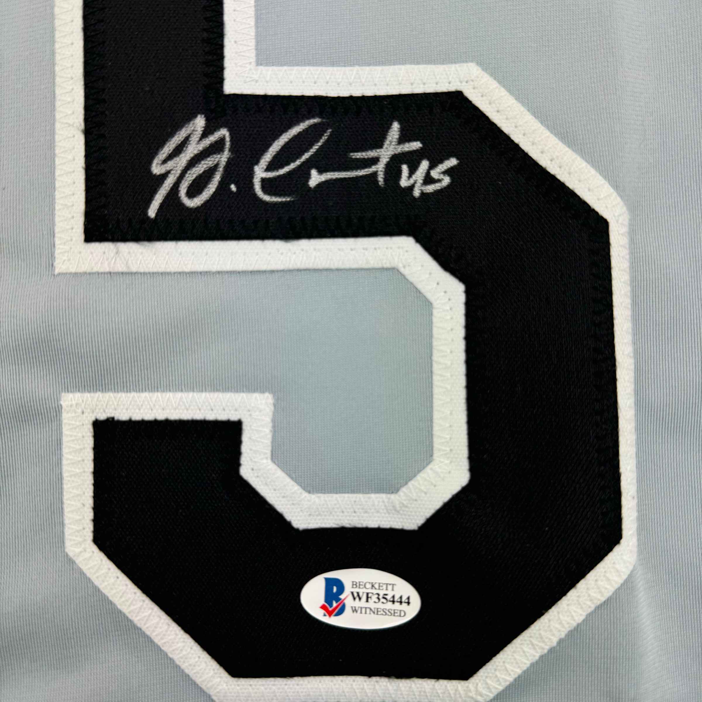 Framed Autographed/Signed Garrett Crochet 35x39 Chicago Grey Baseball Jersey Beckett BAS COA