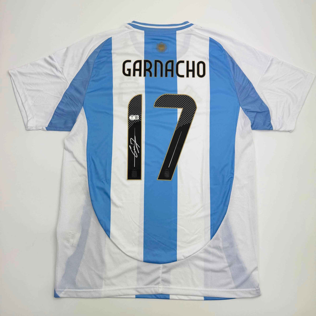 Autographed/Signed Alejandro Garnacho Argentina Blue Soccer Futbol Jersey Beckett BAS COA #2