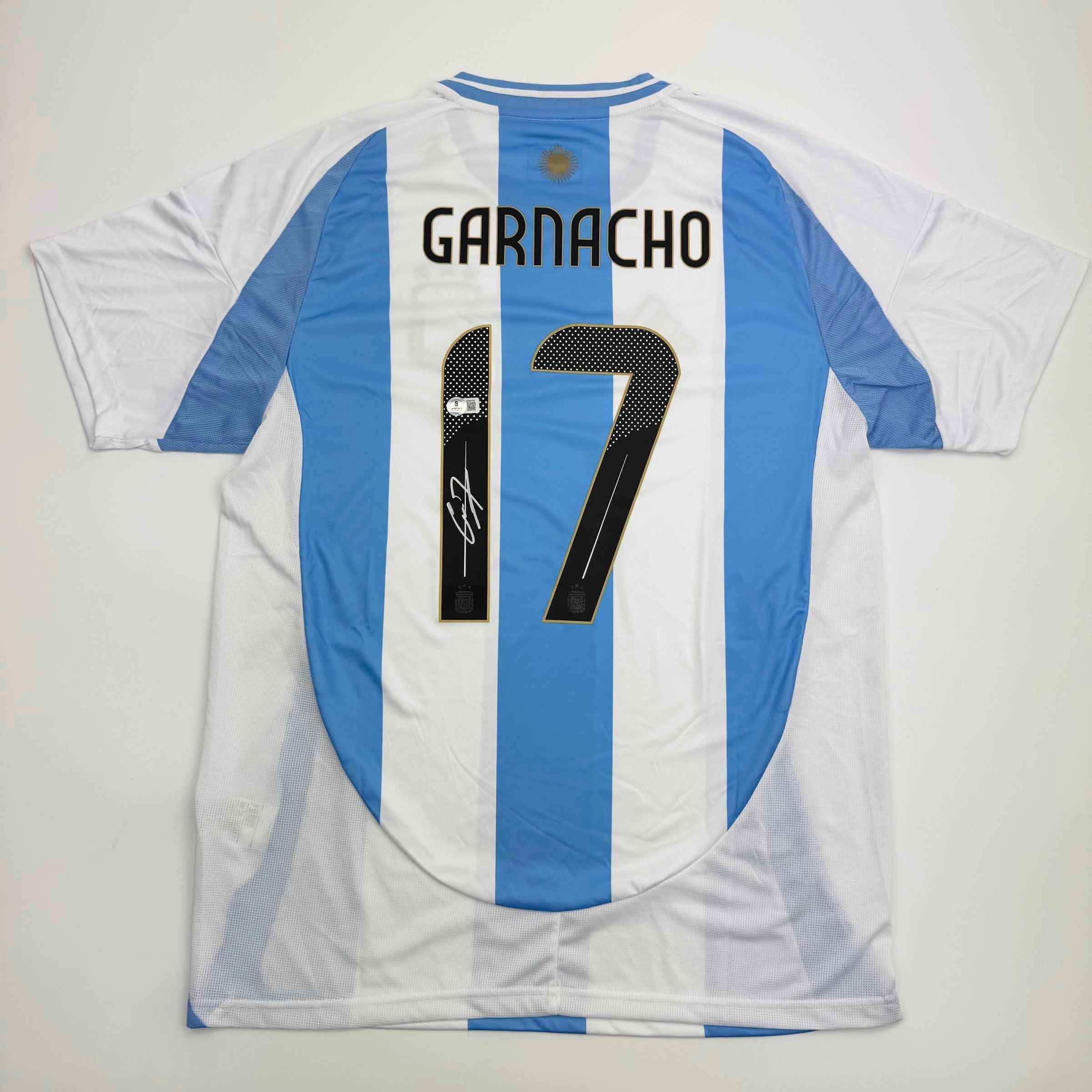 Autographed/Signed Alejandro Garnacho Argentina Blue Soccer Futbol Jersey Beckett BAS COA #2