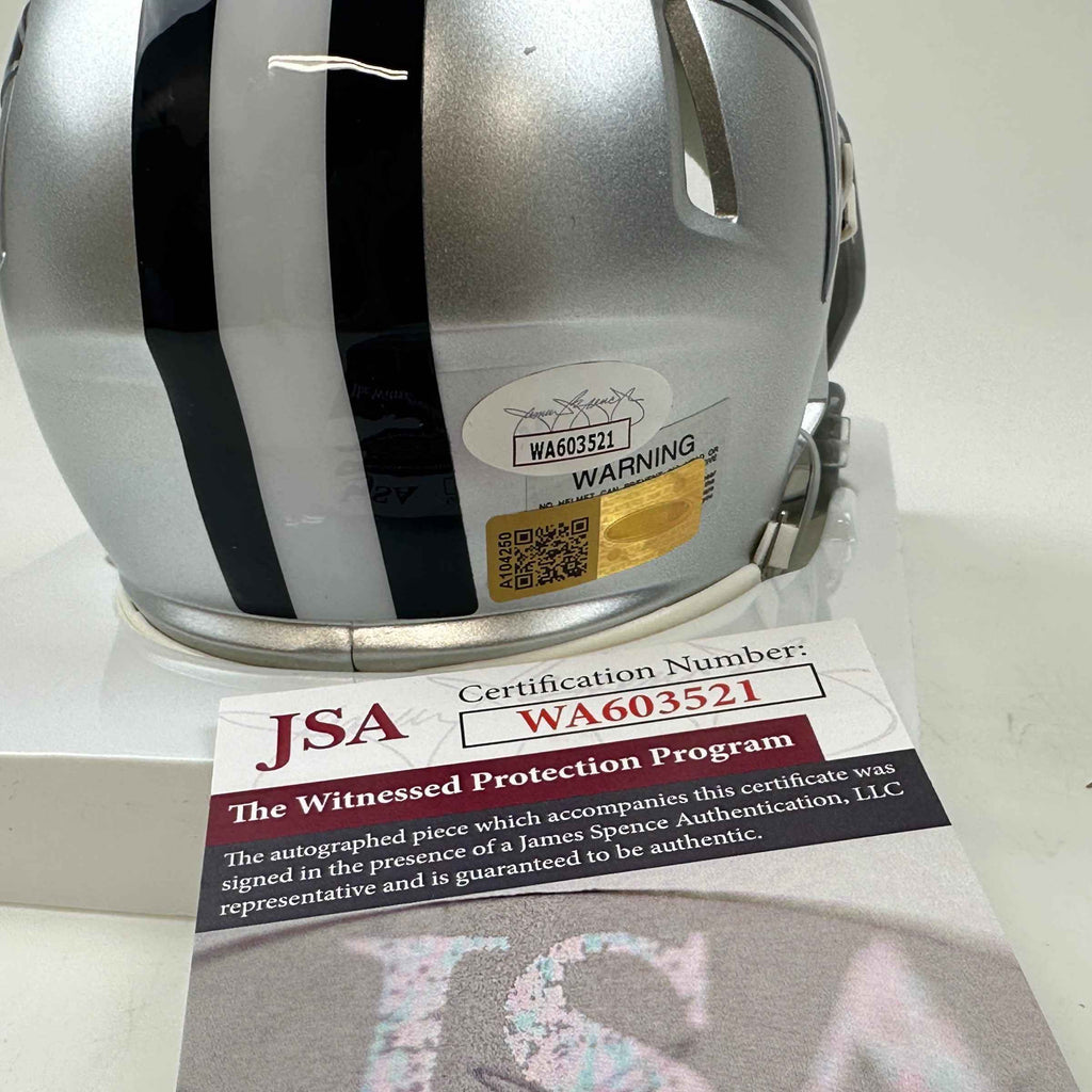 Autographed/Signed Jay Novacek Dallas Cowboys Mini Football Helmet JSA COA