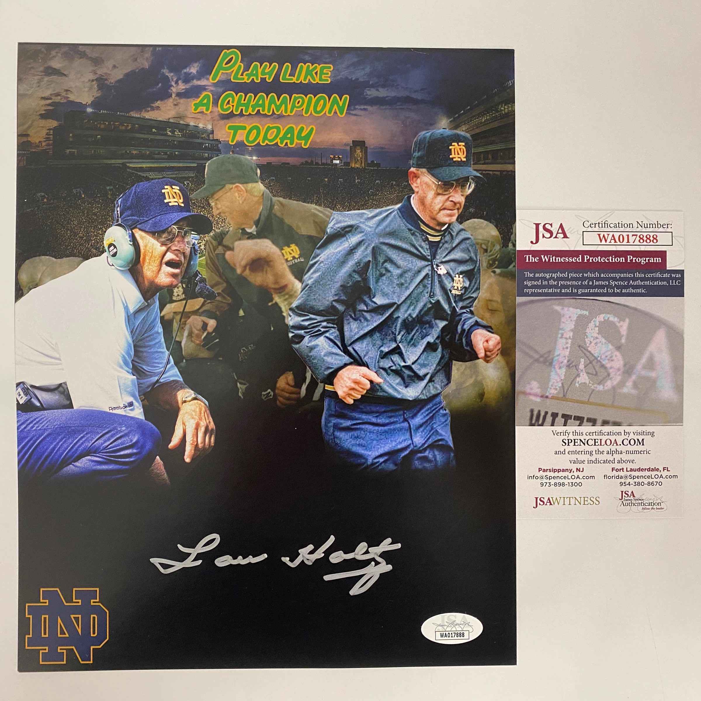 Autographed/Signed Lou Holtz Notre Dame Irish 8x10 College Football Photo JSA COA #2