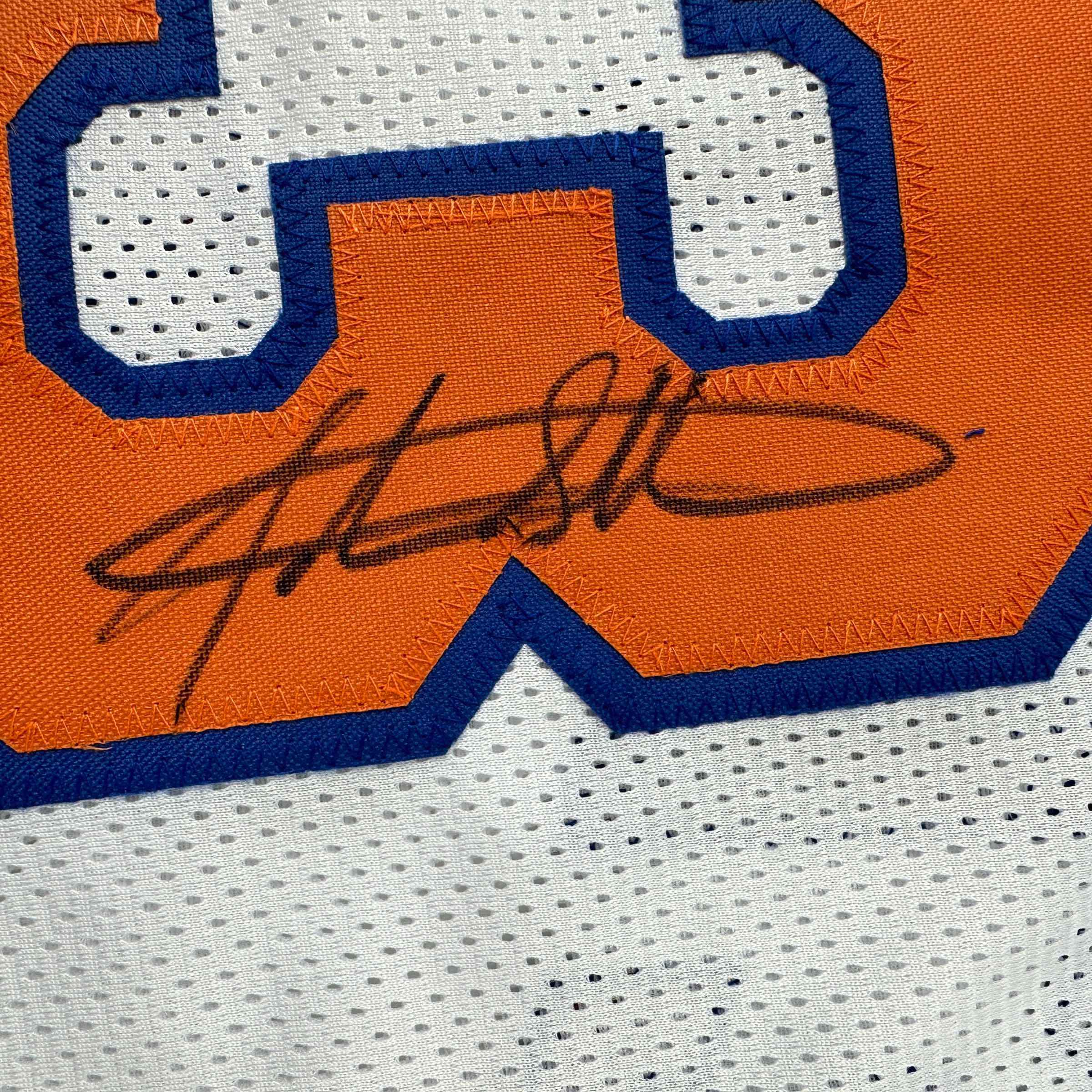 Autographed/Signed John Starks New York White Basketball Jersey JSA COA