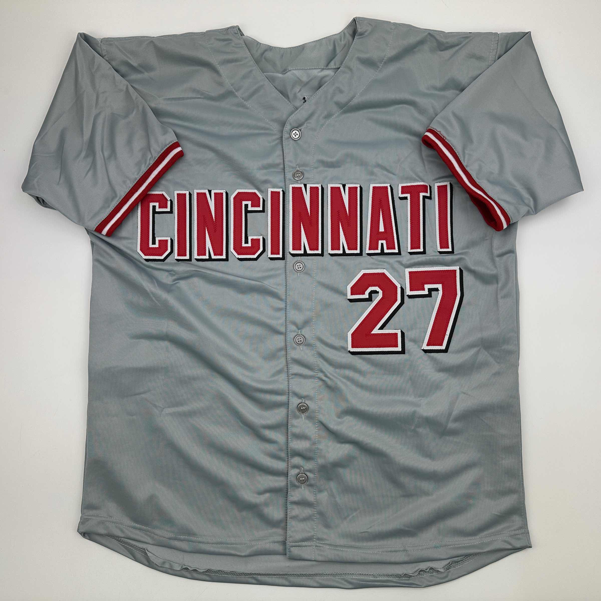 Autographed/Signed Jose Rijo 90 WS MVP Cincinnati Grey Baseball Jersey Beckett BAS COA
