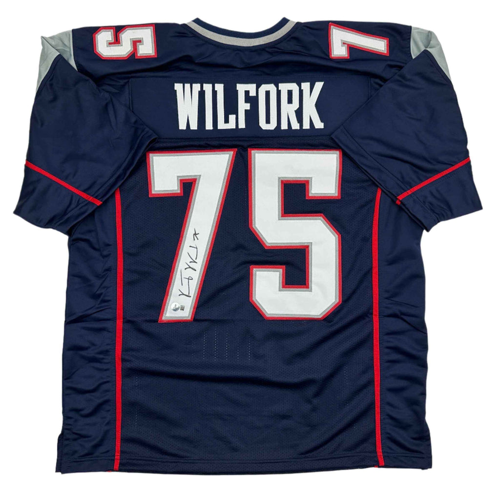 Autographed/Signed Vince Wilfork New England Blue Football Jersey Beckett BAS COA