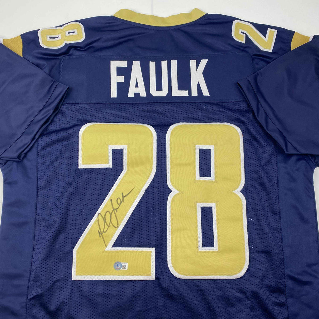 Autographed/Signed Marshall Faulk St. Louis Navy Blue Football Jersey Beckett BAS COA