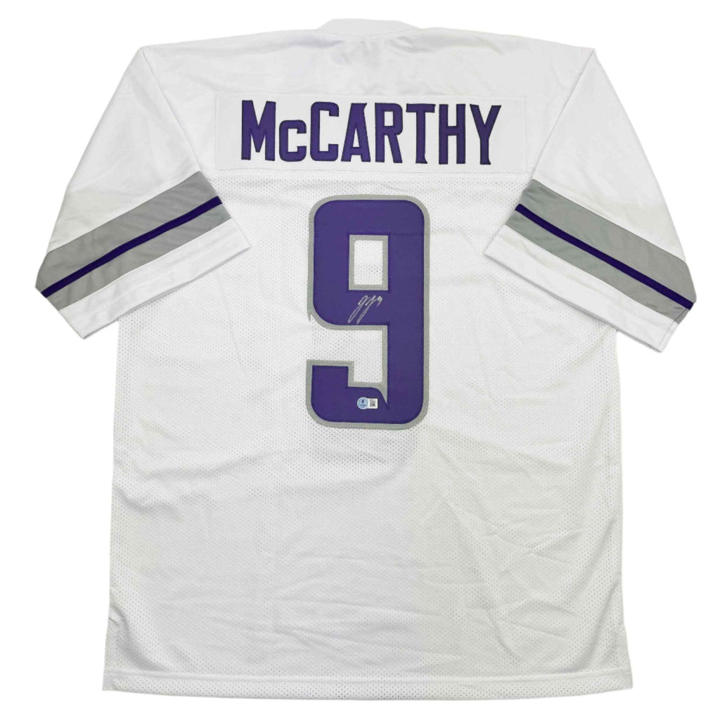 Autographed/Signed J.J. JJ McCarthy Minnesota Winter Warrior White Football Jersey Beckett BAS COA
