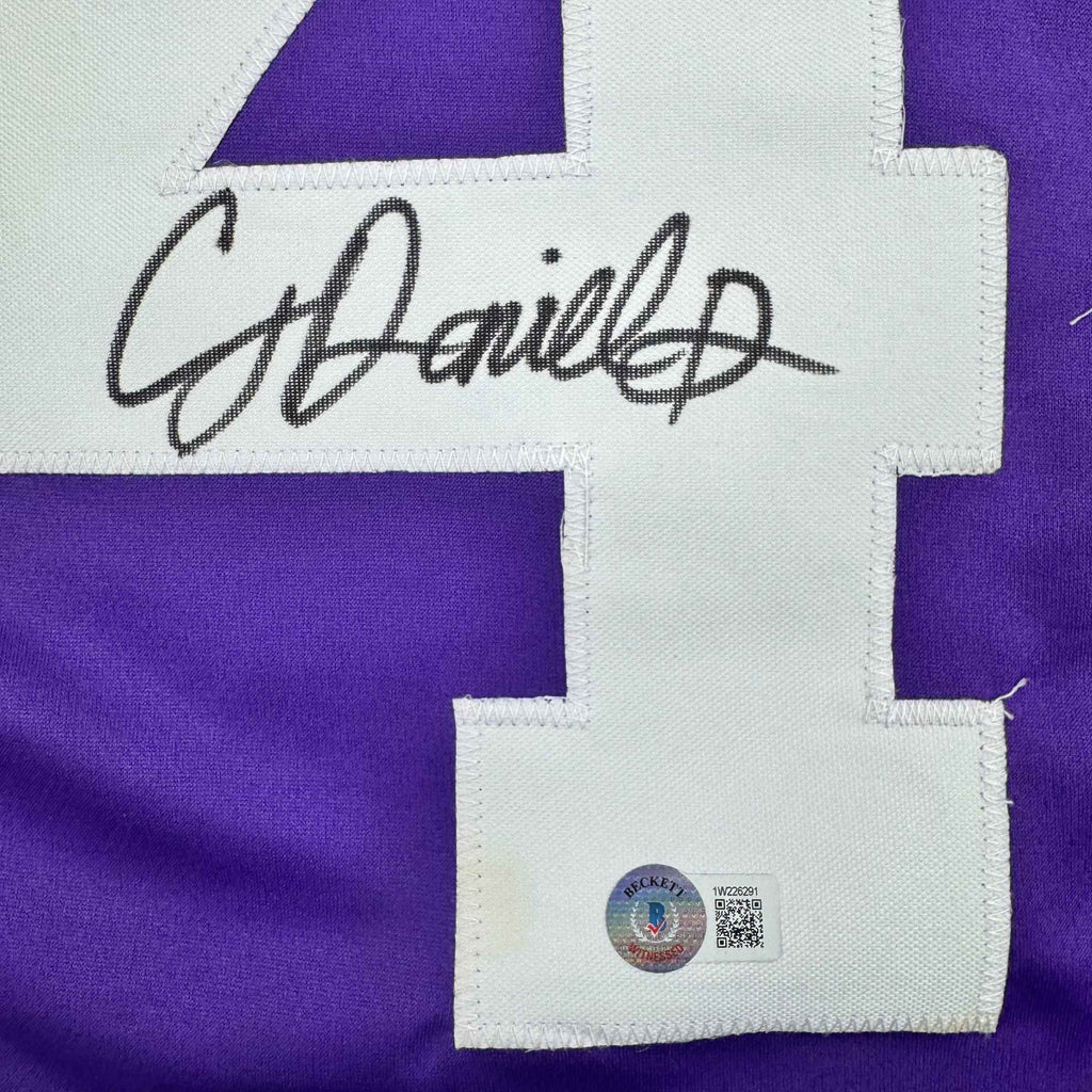 Autographed/Signed CJ C.J. Daniels LSU Purple College Football Jersey Beckett BAS COA