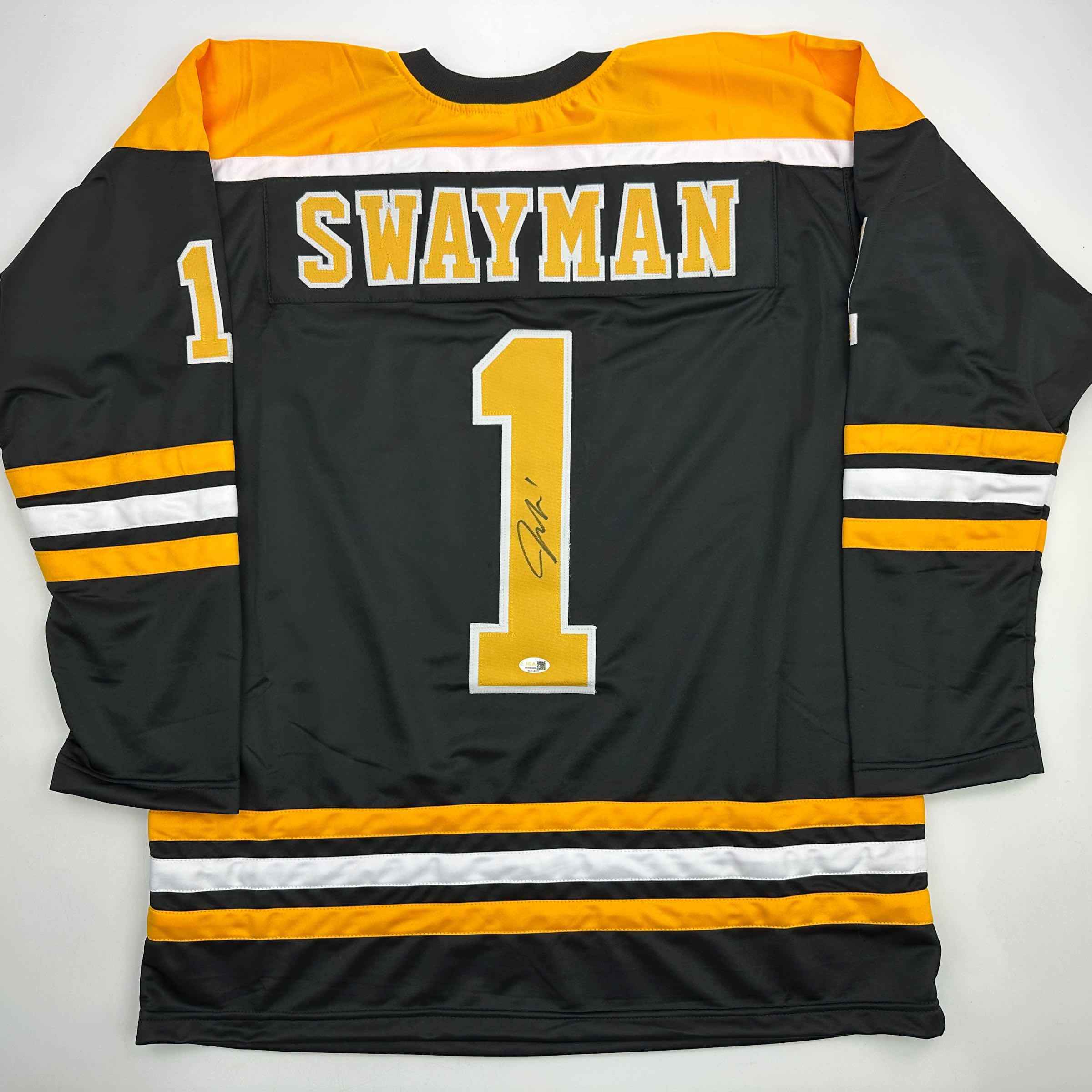 Autographed/Signed Jeremy Swayman Boston Black Hockey Jersey JSA COA