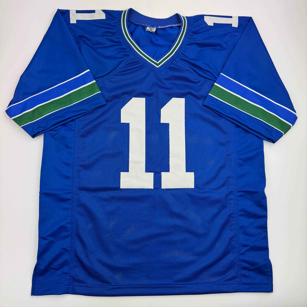 Autographed/Signed Jaxon Smith-Njigba Seattle Blue Retro Football Jersey Beckett BAS COA