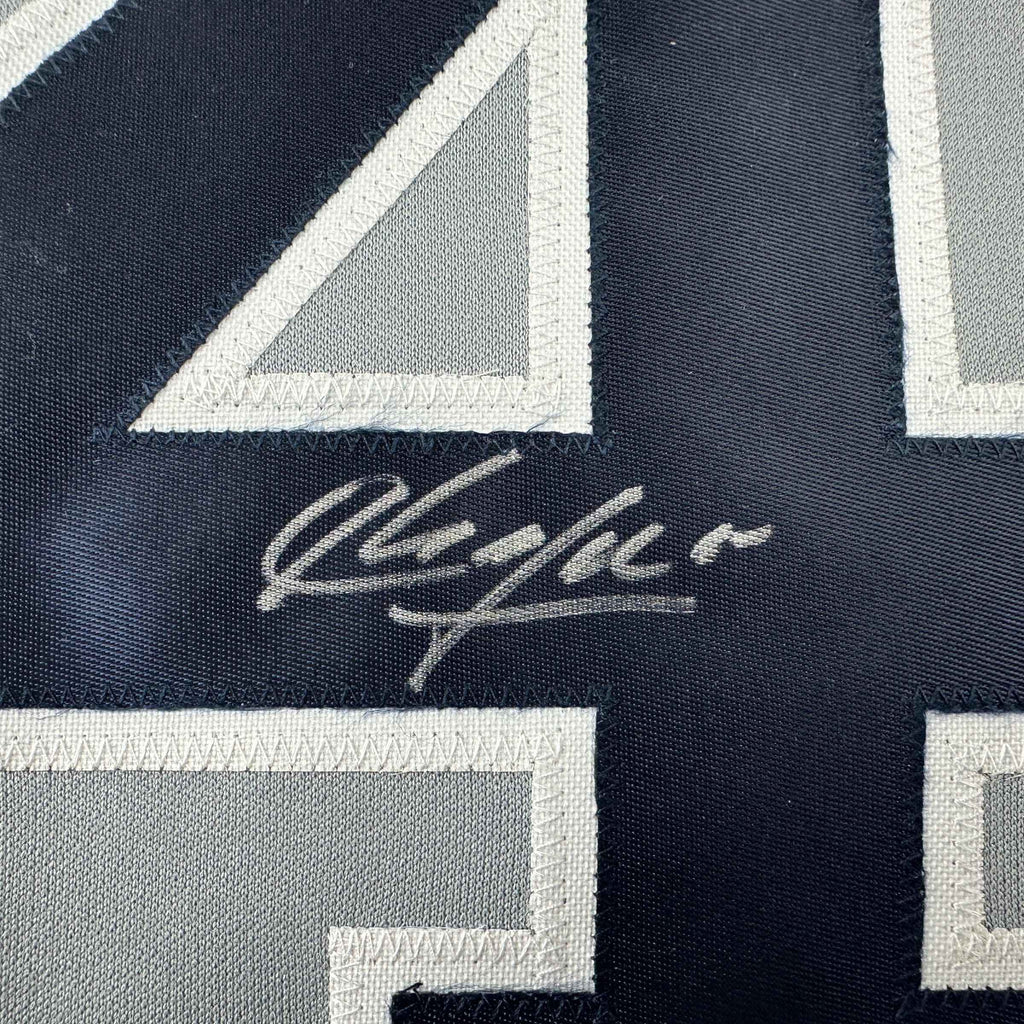 Autographed/Signed Aroldis Chapman New York Grey Baseball Jersey Beckett BAS COA