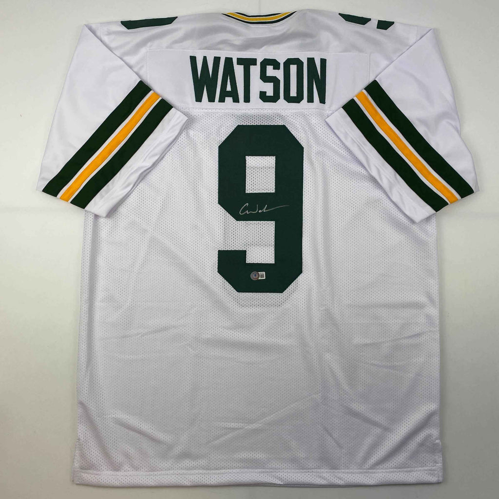 Autographed/Signed Christian Watson Green Bay White Football Jersey Beckett BAS COA