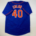 Autographed/Signed Bartolo Colon New York Blue Baseball Jersey Beckett BAS COA