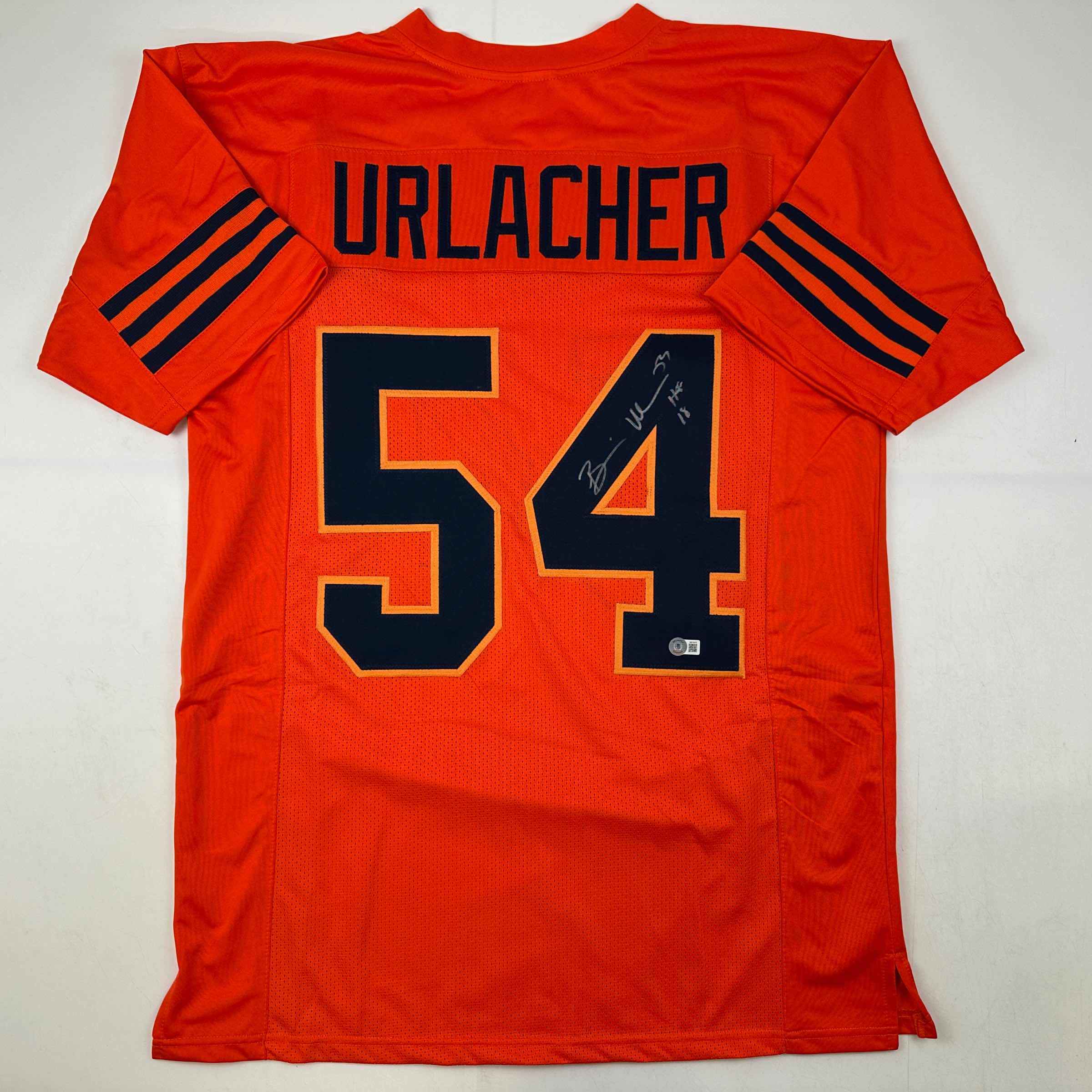 Autographed/Signed Brian Urlacher HOF 18 Chicago Orange Retro Football Jersey Beckett BAS COA