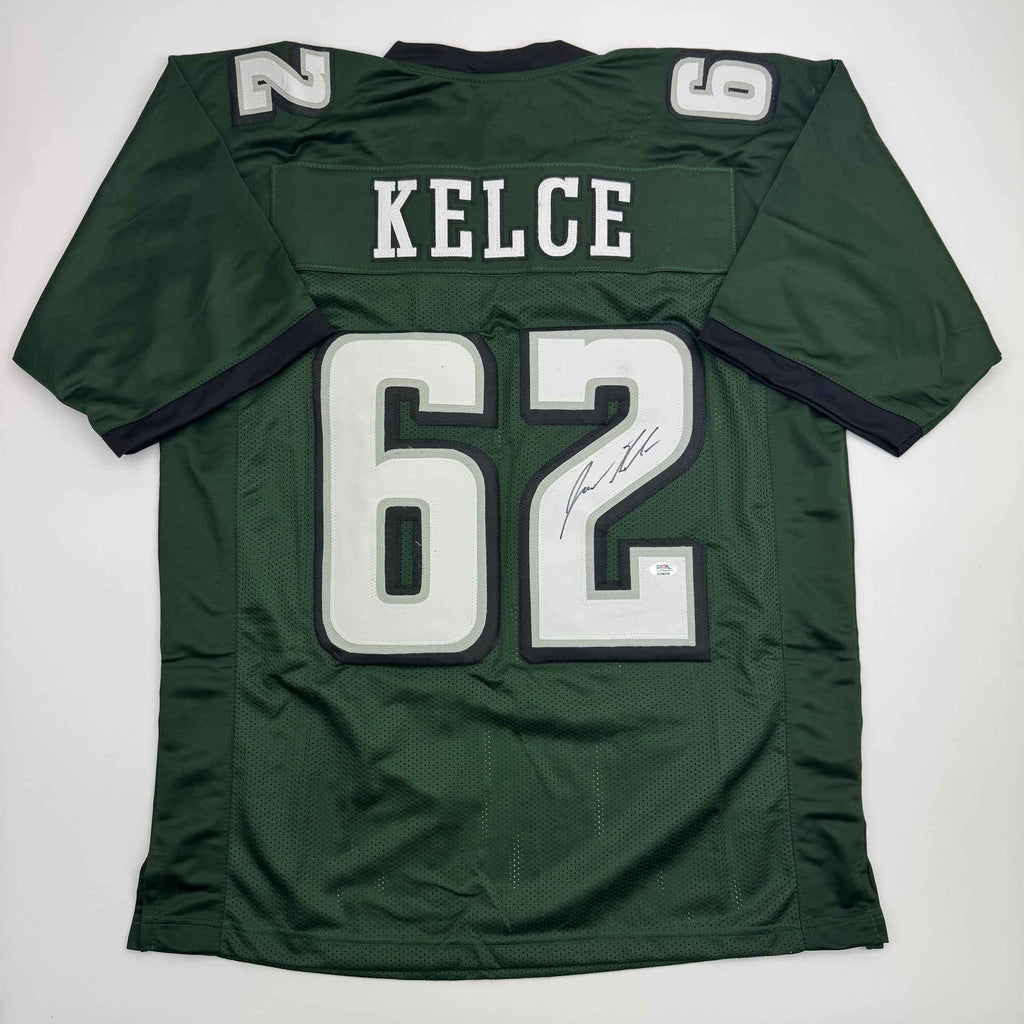 Autographed/Signed Jason Kelce Philadelphia Green Football Jersey PSA COA