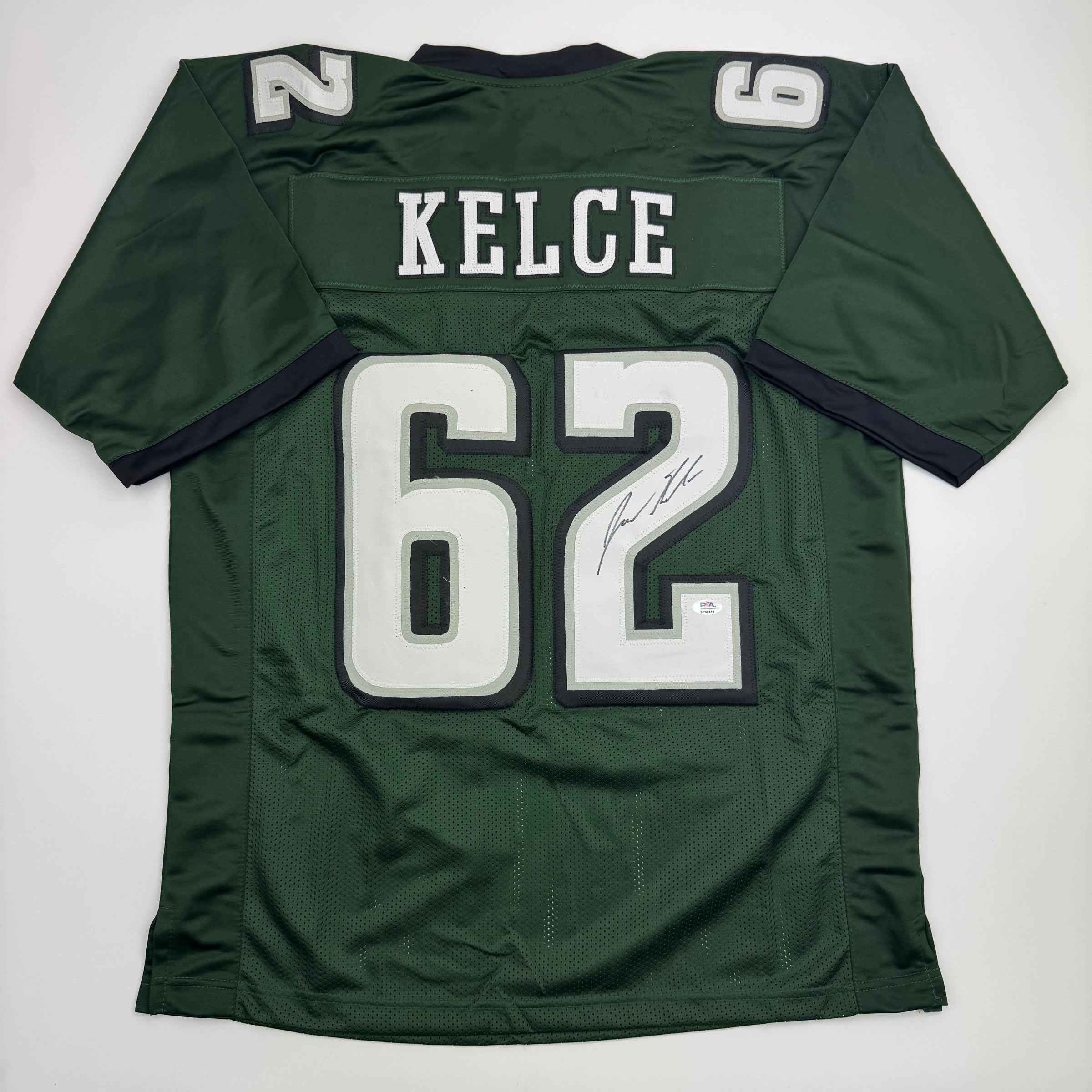 Autographed/Signed Jason Kelce Philadelphia Green Football Jersey PSA COA