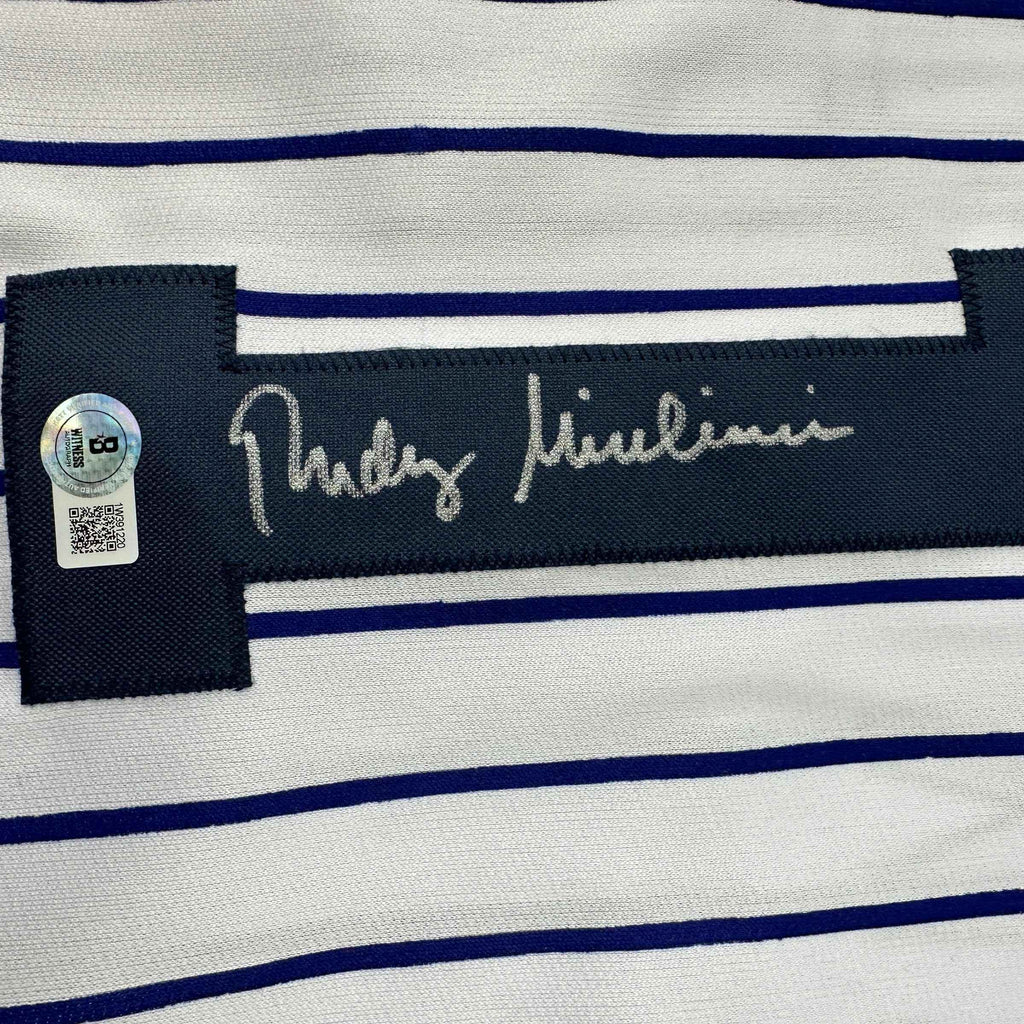 Autographed/Signed Rudy Giuliani New York Pinstripe Baseball Jersey Beckett BAS COA