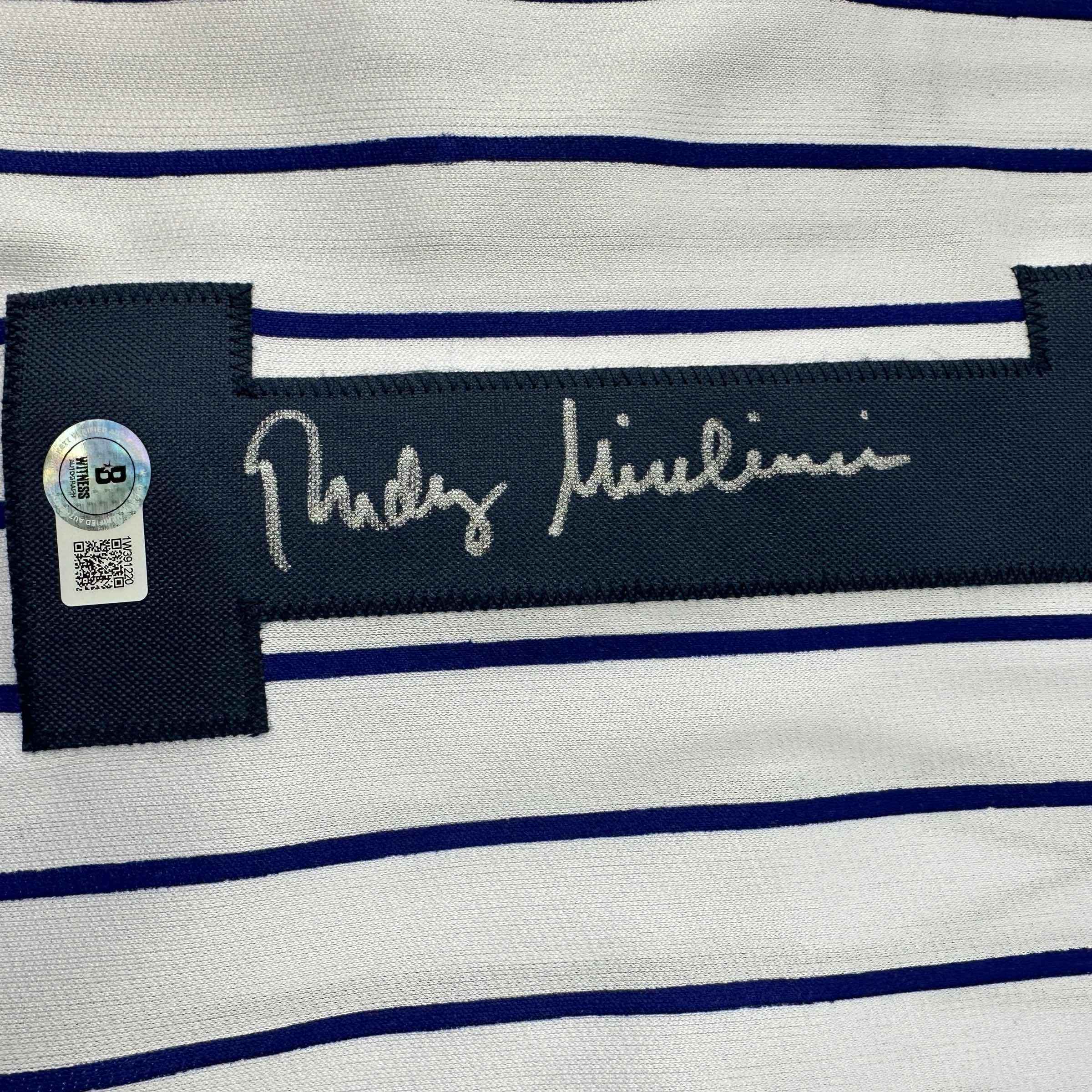 Autographed/Signed Rudy Giuliani New York Pinstripe Baseball Jersey Beckett BAS COA