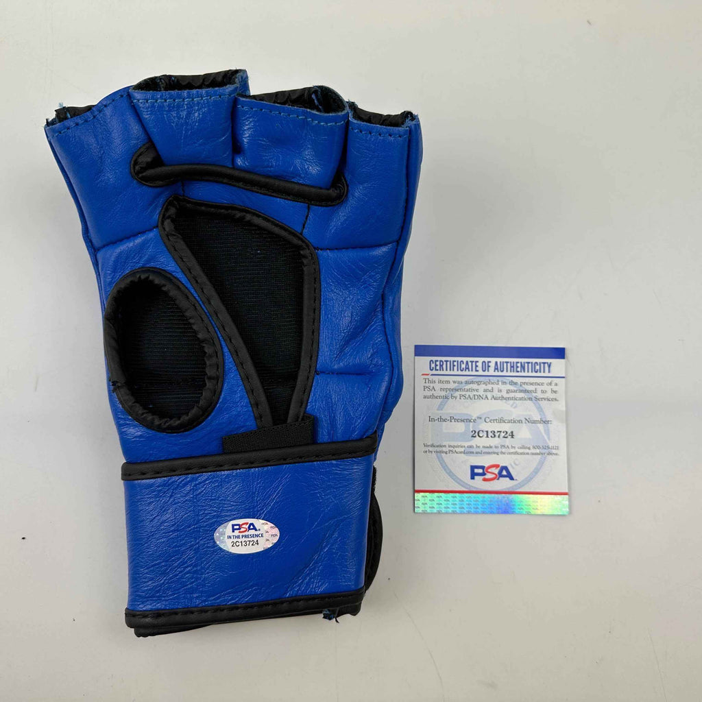 Autographed/Signed Khamzat Borz Chimaev UFC MMA Ultimate Fighting Blue Glove PSA/DNA COA