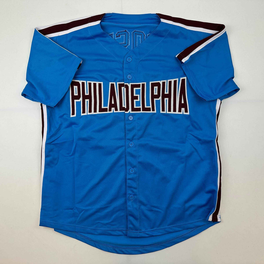 Autographed/Signed Pete Rose Philadelphia Retro Blue Baseball Jersey JSA COA