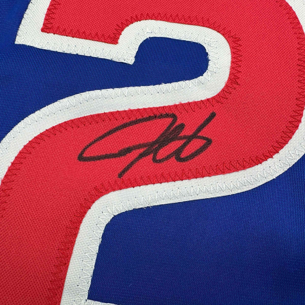 Autographed/Signed Derrek Lee Chicago Blue Baseball Jersey Beckett BAS COA