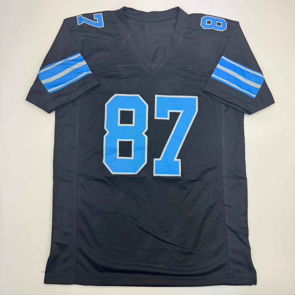 Autographed/Signed Sam LaPorta Detroit Black Football Jersey Beckett BAS COA
