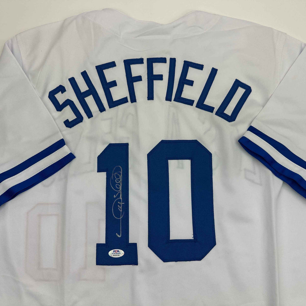 Autographed/Signed Gary Sheffield Los Angeles LA White Baseball Jersey PSA/DNA COA
