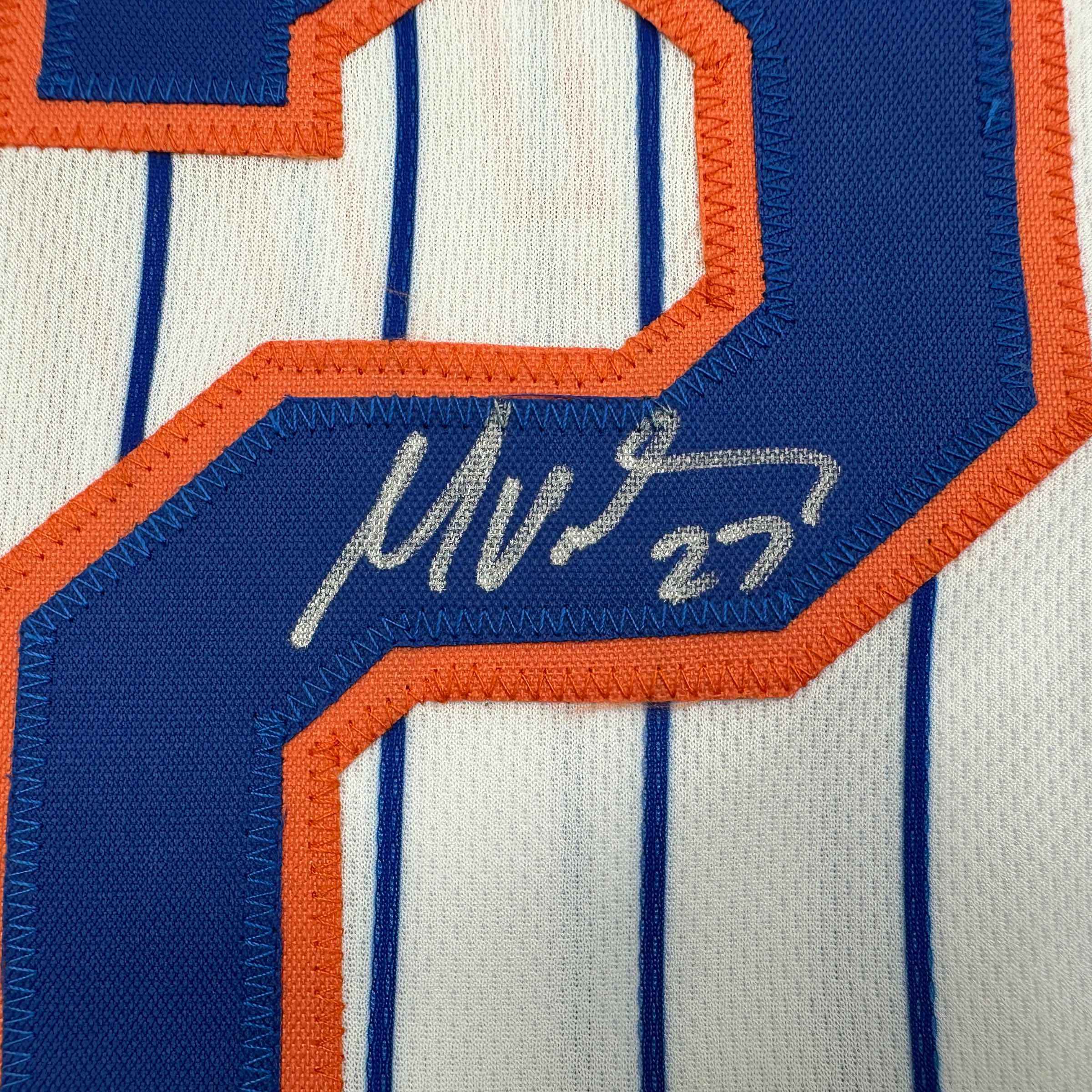 Autographed/Signed Mark Vientos New York Pinstripe Baseball Jersey Beckett BAS COA