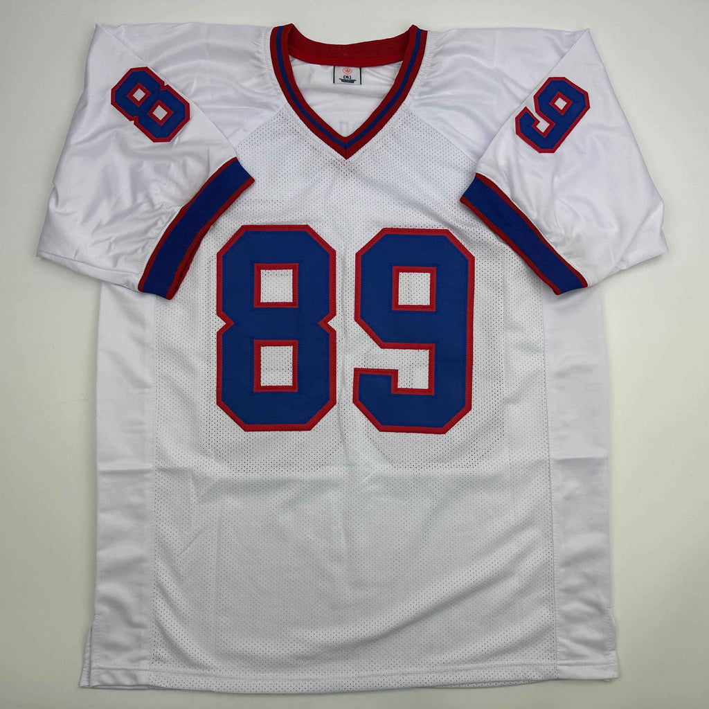 Autographed/Signed Steve Tasker Buffalo White Football Jersey JSA COA