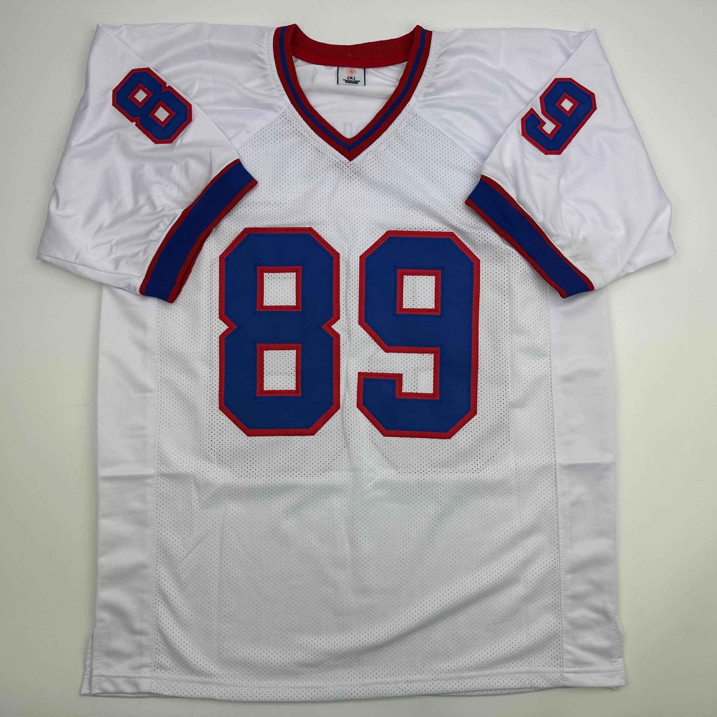 Autographed/Signed Steve Tasker Buffalo White Football Jersey JSA COA