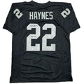 Autographed/Signed Michael Mike Haynes HOF 97 Oakland Black Football Jersey Beckett BAS COA