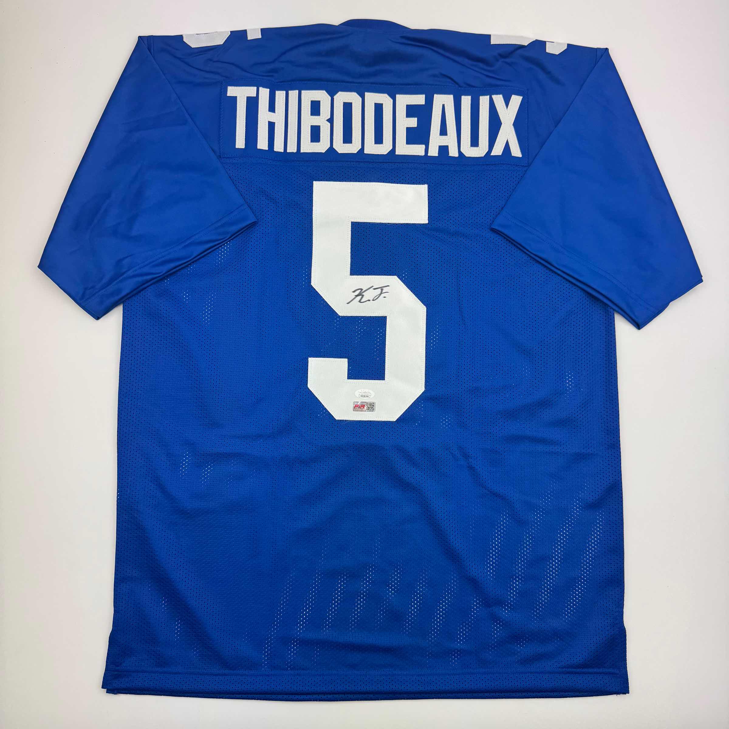 Autographed/Signed Kayvon Thibodeaux New York Blue Football Jersey JSA COA