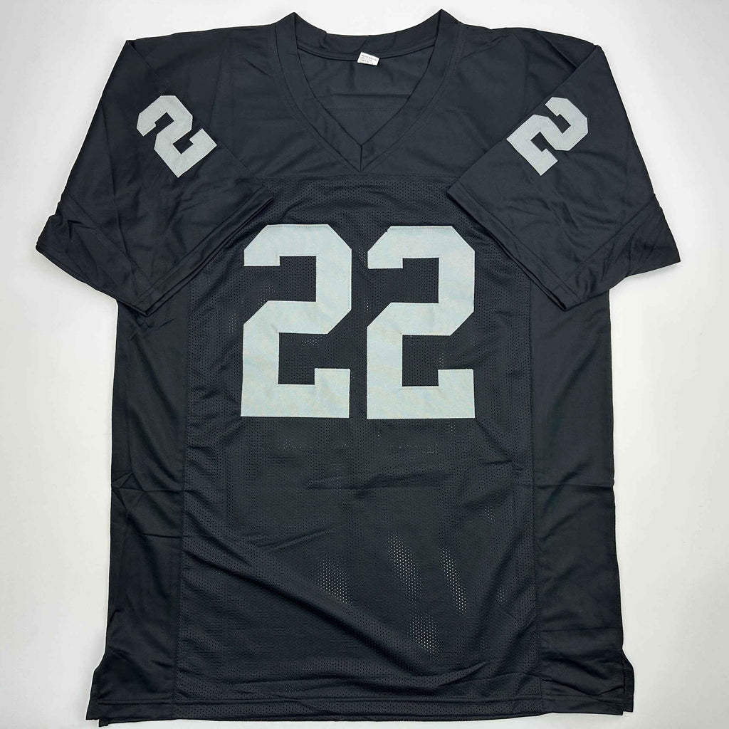 Autographed/Signed Michael Mike Haynes HOF 97 Oakland Black Football Jersey Beckett BAS COA